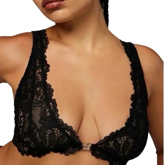 Savage X Fenty Black Lace Front Close Low Cut Lightly Lined Bralette NWT Size 3X - Picture 1 of 9